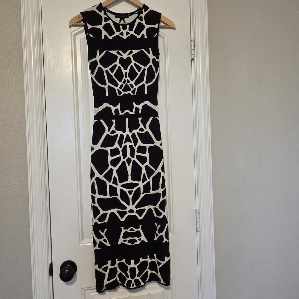 RVN Y2K Bodycon Back And White Giraffe Dress With Mesh XS